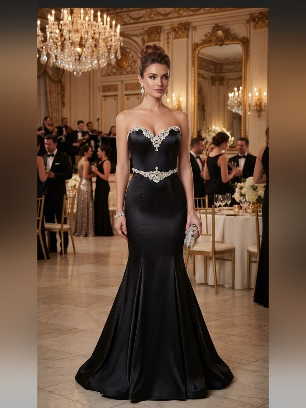 NWT Portia And Scarlet Black Strapless Evening Gown with Crystals 12